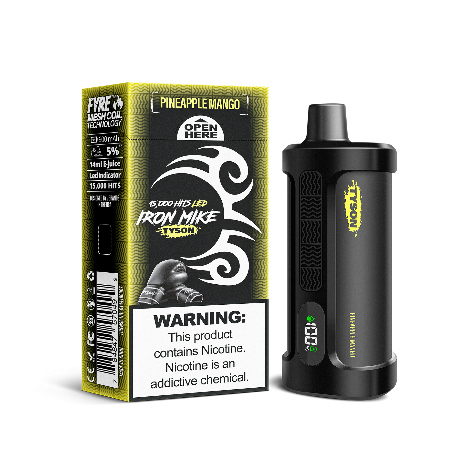 Pineapple Mango Tyson 2.0 Iron Mike disposable vape packaging 