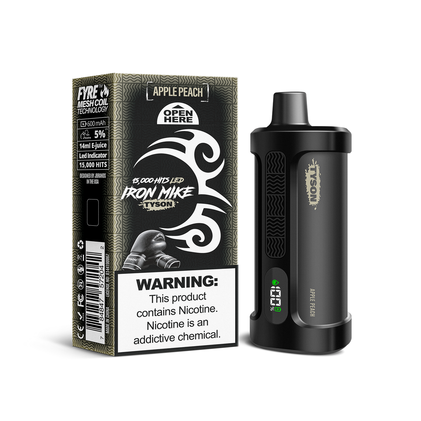 Apple Peach Tyson 2.0 Iron Mike disposable vape packaging 