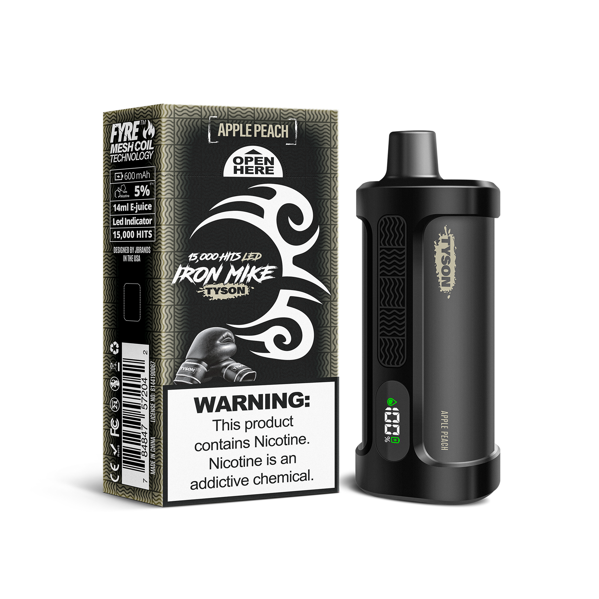 Apple Peach Tyson 2.0 Iron Mike disposable vape packaging 