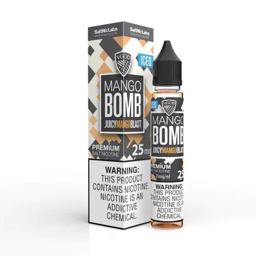 Iced Mango Bomb VGOD SaltNic Labs 25mg E-Liquid packaging