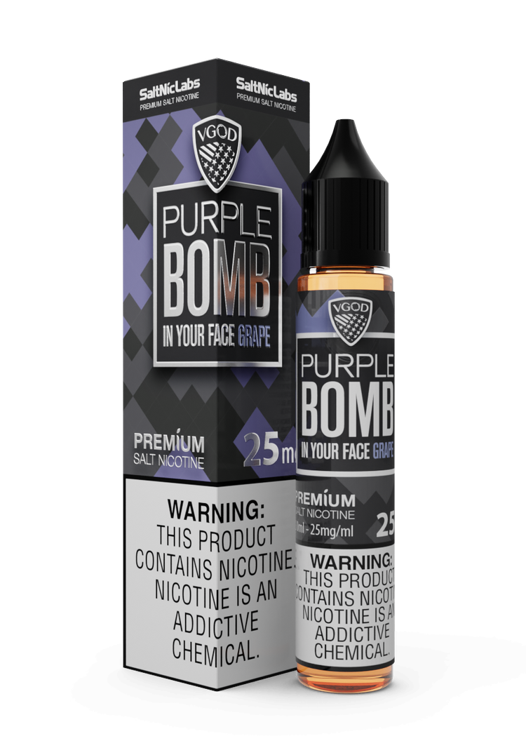 Purple Bomb VGOD SaltNic Labs 25mg E-Liquid packaging