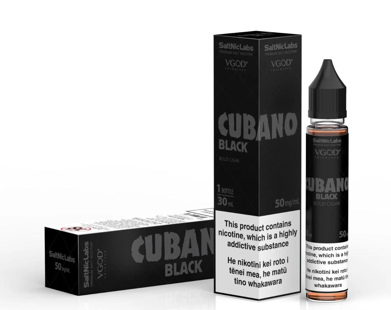 Cubano Black VGOD SaltNic Labs 50mg E-Liquid packaging