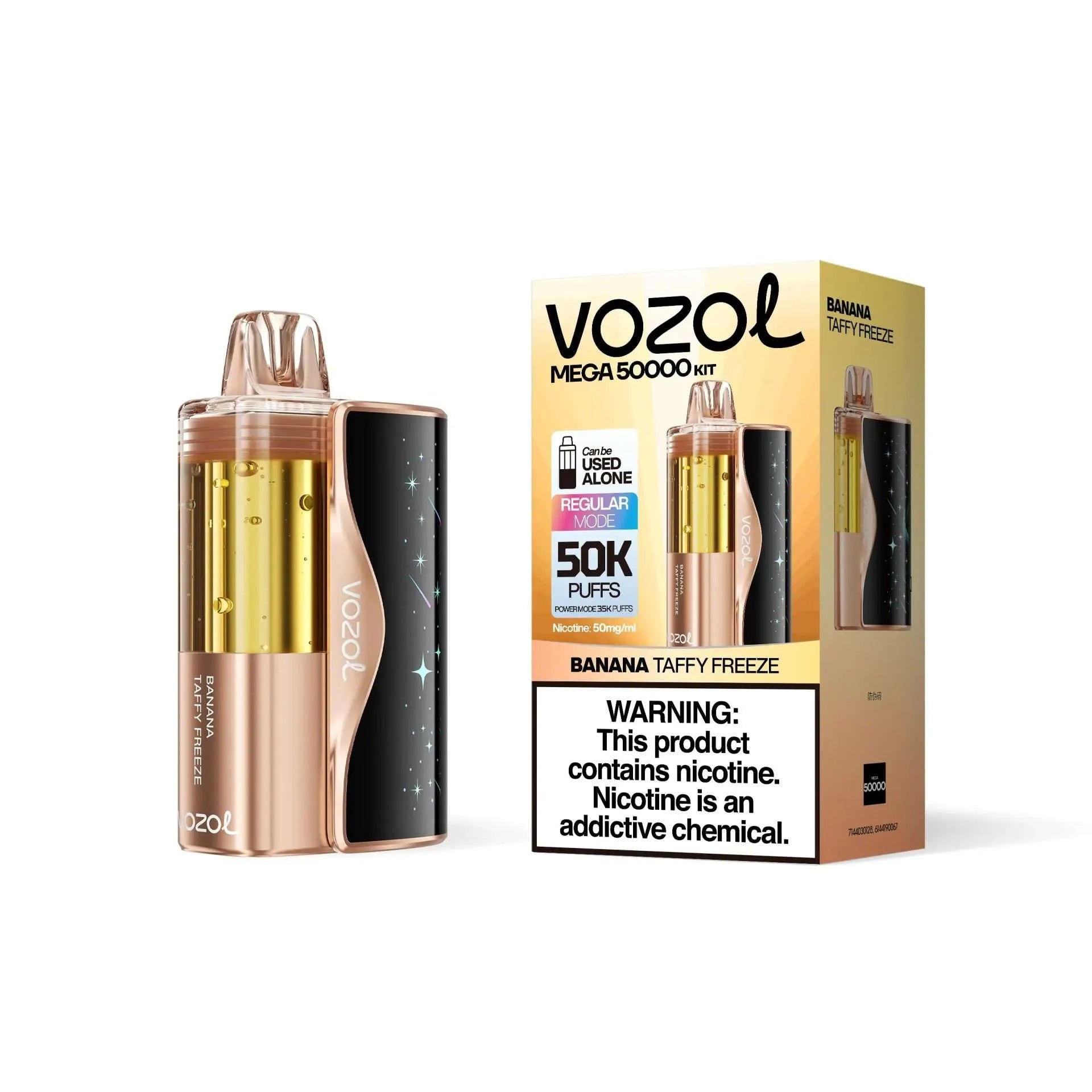 Banana Taffy Freeze Vozol Mega 50K disposable vape packaging