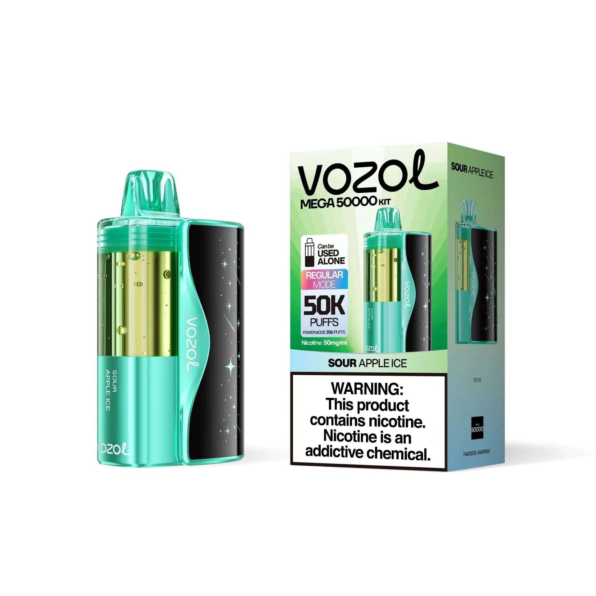Sour Apple Ice Vozol Mega 50K disposable vape packaging