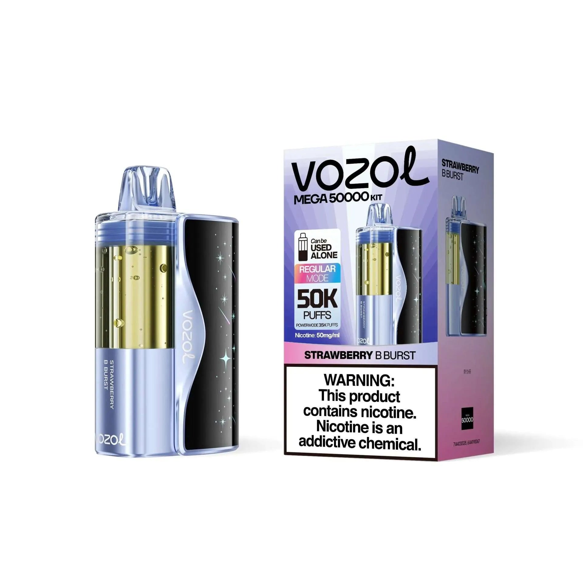 Strawberry B Burst Vozol Mega 50K disposable vape packaging 