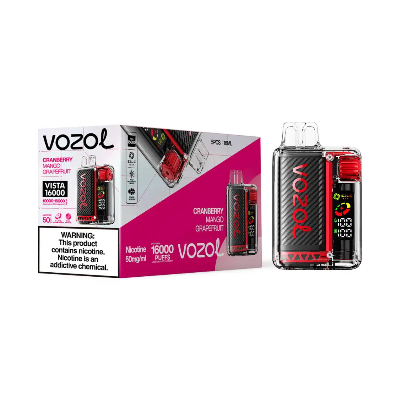 Cranberry Mango Grapefruit Vozol Vista 16000 disposable vape packaging