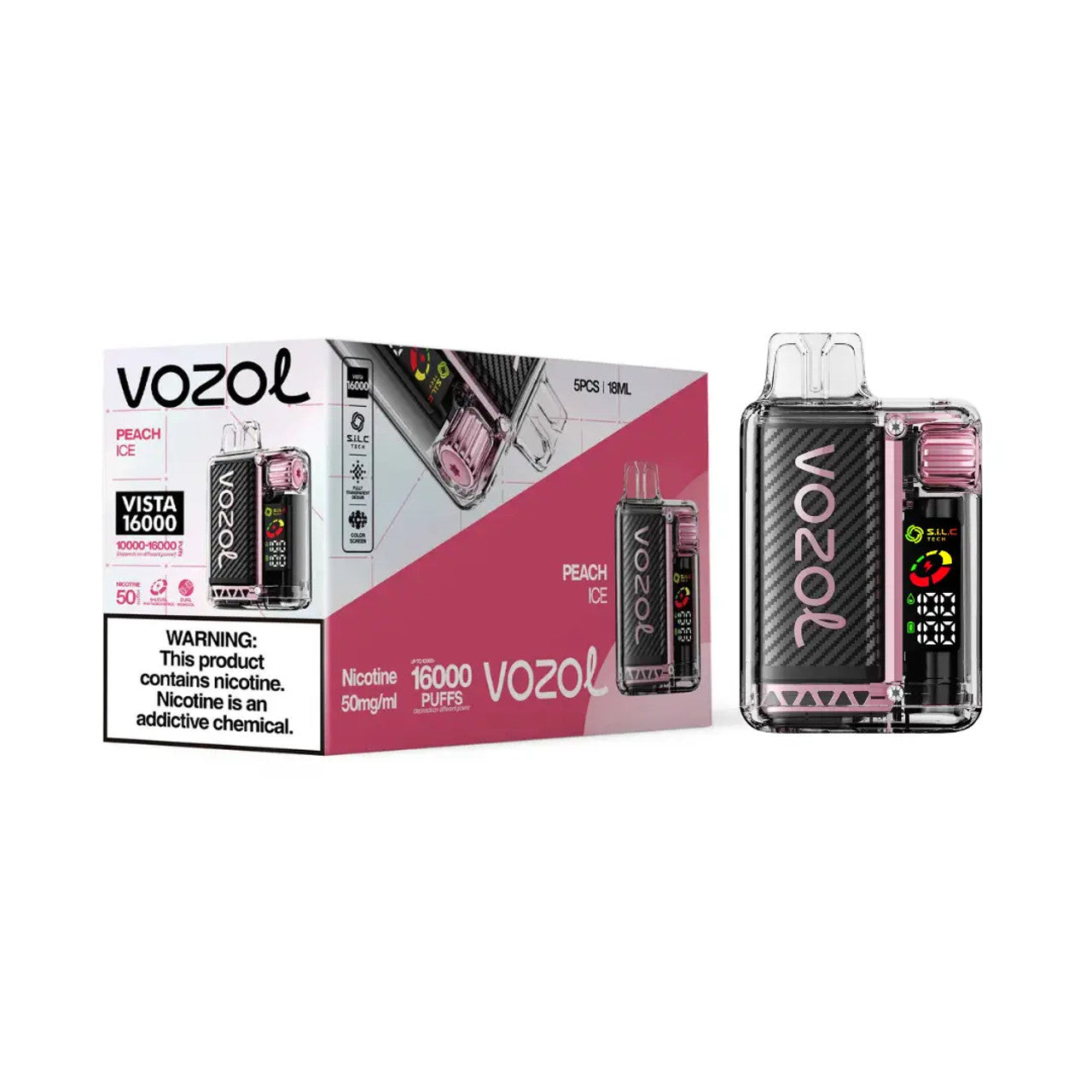 Peach Ice Vozol Vista 16000 disposable vape packaging